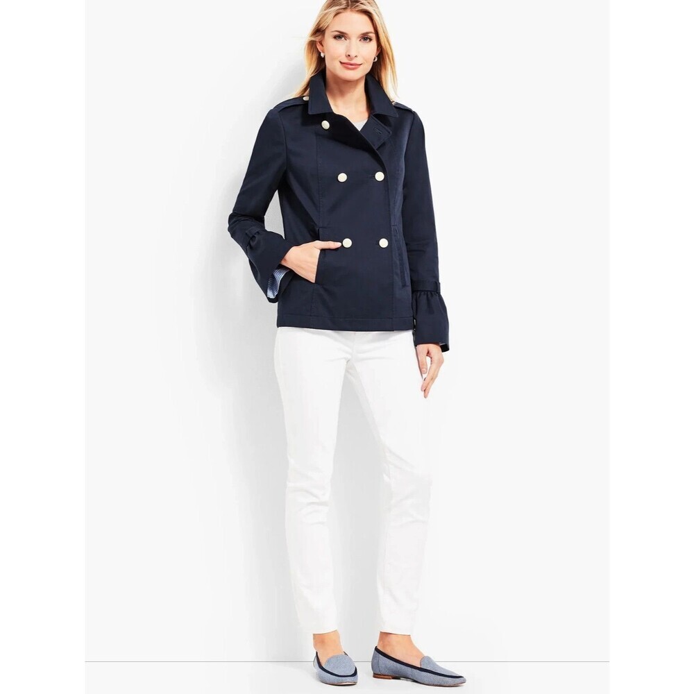 Women's Talbots Blue Cotton Nautical Peacoat Size SP